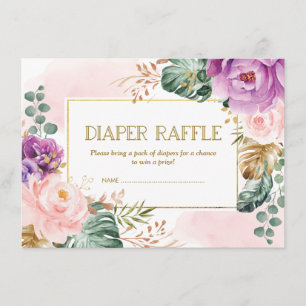 Rustige Blush Paarse Tropische Floral Diaper Raffl Informatiekaartje