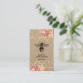 Rustige Blush Pink Floral Black Honey Bee Kraft Visitekaartje (Staand voorkant)
