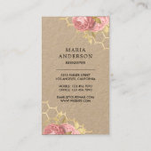 Rustige Blush Pink Floral Black Honey Bee Kraft Visitekaartje (Achterkant)