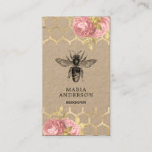 Rustige Blush Pink Floral Black Honey Bee Kraft Visitekaartje (Voorkant)