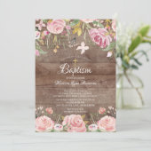 Rustige Blush Pink Floral Gold Cross Baptisme Kaart (Staand voorkant)