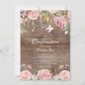 Rustige Blush Pink Floral & Gold Cross bevestiging Kaart (Voorkant)