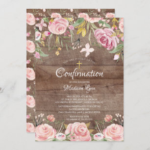 Rustige Blush Pink Floral & Gold Cross bevestiging Kaart