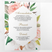 Rustige Blush Pink Floral Gold QR Code Weddenschap Drieluik Uitnodiging (Binnenzijde eerst)