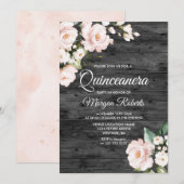 Rustige Blush Pink & White Floral Quinceanera Part Kaart (Voorkant / Achterkant)