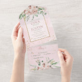 Rustige Blush Roses Gold Accents No Dinner All In One Uitnodiging (Afscheurbaar)