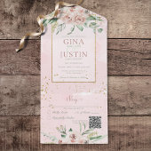 Rustige Blush Roses Gold Accents QR Code All In One Uitnodiging