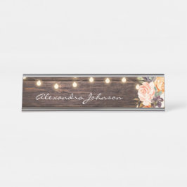 Rustige Blush Roze & Perzische houtverlichting Bureau Naambordje