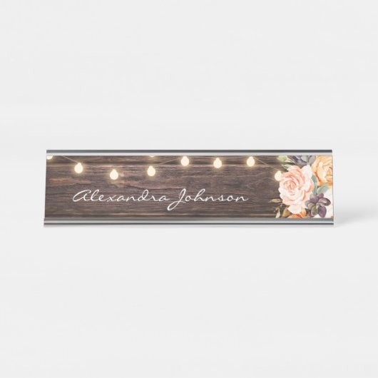 Rustige Blush Roze & Perzische houtverlichting Bureau Naambordje (Voorkant)
