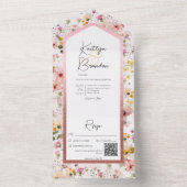 Rustige Blush Roze Wildbloemen QR-code All In One Uitnodiging (Binnen)