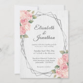 Rustige Blush Rozen White Wood Geometric Wedding Kaart (Voorkant)