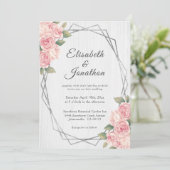 Rustige Blush Rozen White Wood Geometric Wedding Kaart (Staand voorkant)