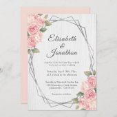 Rustige Blush Rozen White Wood Geometric Wedding Kaart (Voorkant / Achterkant)