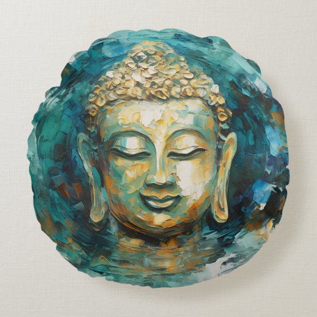 Rustige Boeddha Aura Spirituele kunst Rond Kussen (Voorkant)