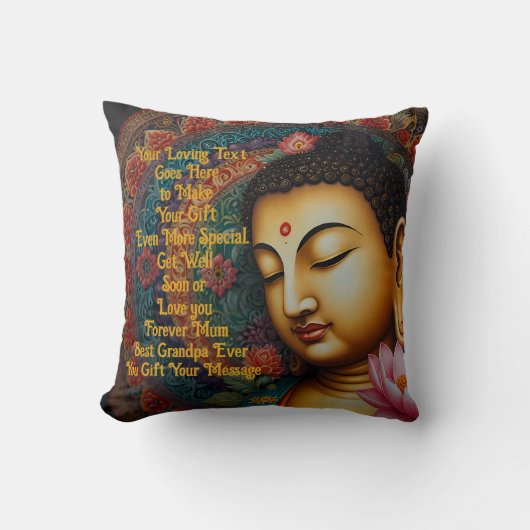 Rustige Boeddha gepersonaliseerde boodschap – Zen Kussen (Voorkant)