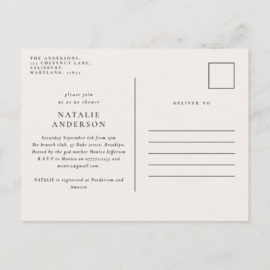 Rustige boerderij botanisch script baby shower aankondigingskaart (Achterkant)