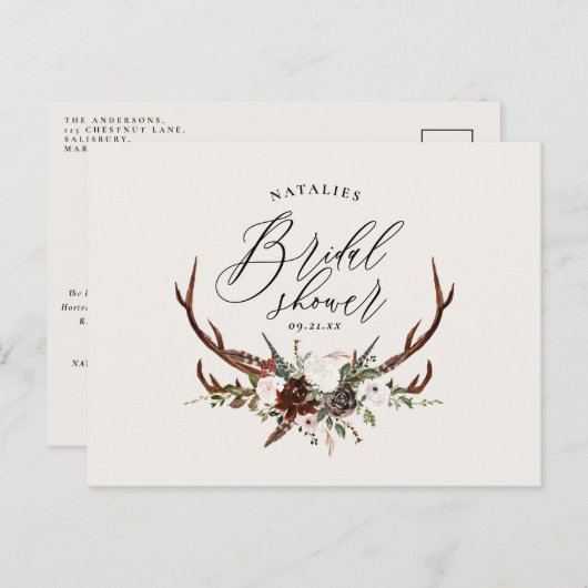 Rustige boerderij botanisch script vrijgezellenfee aankondigingskaart (Voorkant / Achterkant)