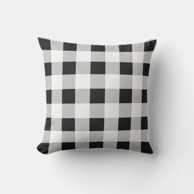 rustige boerderij chic black and white plaid buitenkussen (Voorkant)