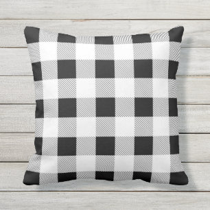 rustige boerderij chic black and white plaid buitenkussen