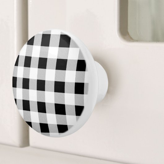 rustige boerderij chic black and white plaid keramische knop