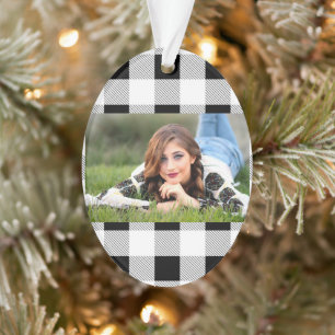 rustige boerderij chic black and white plaid ornament