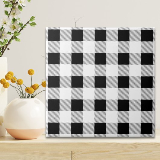 rustige boerderij chic black and white plaid tegeltje