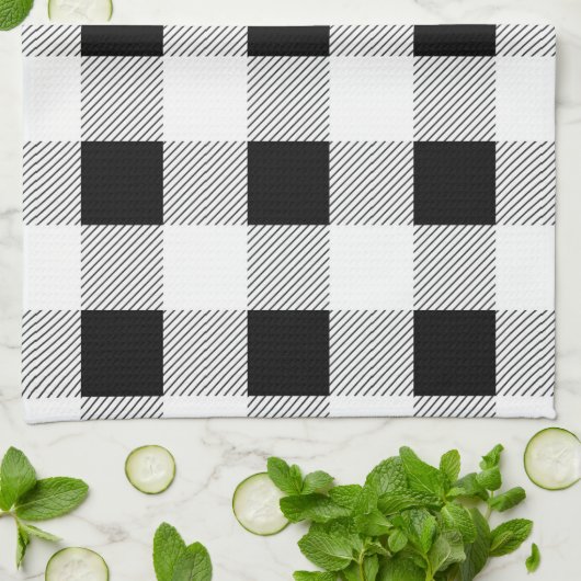 rustige boerderij chic black and white plaid theedoek (Gevouwen)