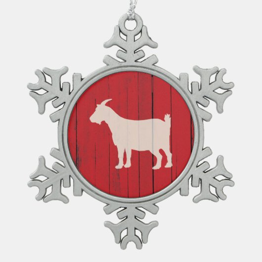 Rustige Boerderij Geitte Red Barn Wood Panel Tin Sneeuwvlok Ornament (Voorkant)