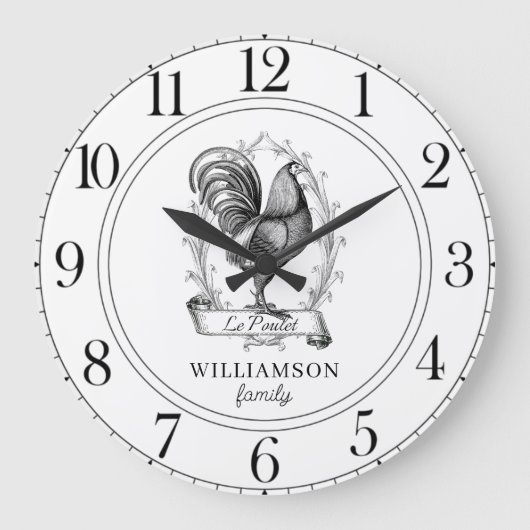 Rustige Boerderij House Chickens Familie Name Larg Grote Klok (Voorkant)