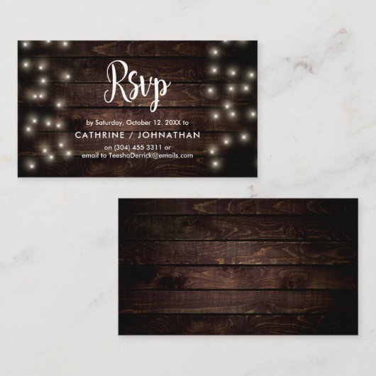 Rustige Boerderij Hout, String Lights, RSVP reager Informatiekaartje (Voorkant / Achterkant)