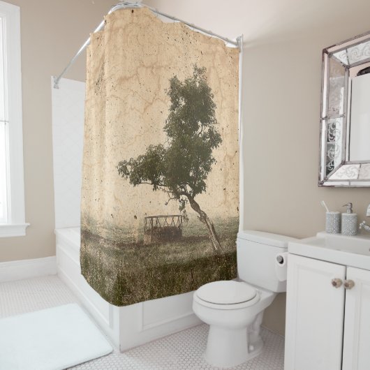 Rustige Boerderij Land  Antiek beige boom Douchegordijn (In situ)