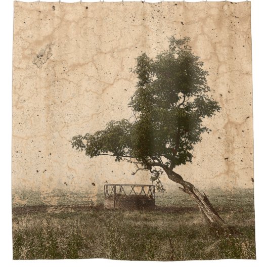 Rustige Boerderij Land  Antiek beige boom Douchegordijn (Voorkant)