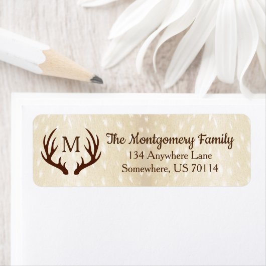 Rustige boerderij Land Deer Antlers Fawn Fur Etiket (Insitu)