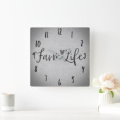 Rustige Boerderij Life Grey Burlap Texture Whimsic Vierkante Klok (Huis)