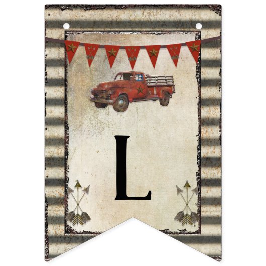 Rustige Boerderij  Red Truck Boy Nursery Name Vlaggetjes (Tweede vlag)