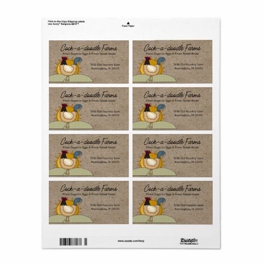 Rustige Boerderij Rooster Chicken Eg Shipping Etiket (Full Sheet)