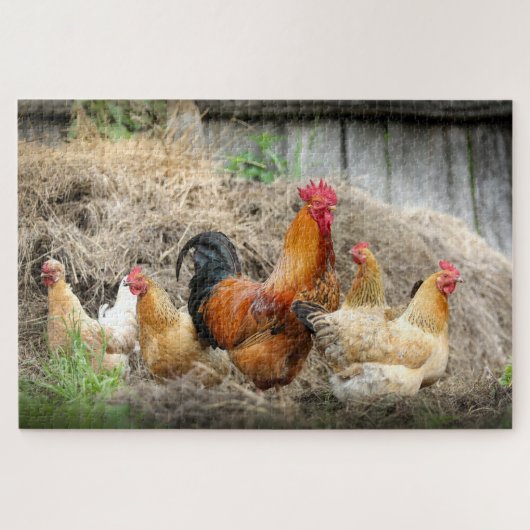 Rustige Boerderij Rooster Kippen Natuur Dieren Legpuzzel (Horizontaal)