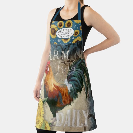 Rustige Boerderij Rooster Sunflower Blue Kitchen N Schort (Insitu)