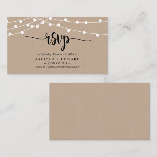 Rustige Boerderij String-lampjes, zwart, RSVP reag Informatiekaartje (Voorkant / Achterkant)