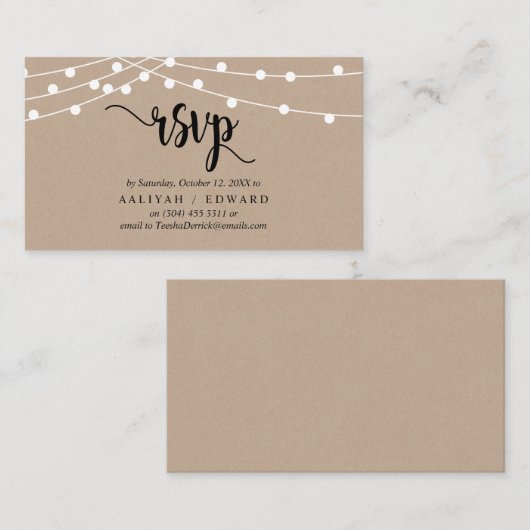 Rustige Boerderij String-lampjes, zwart, RSVP reag Informatiekaartje (Voorkant / Achterkant)