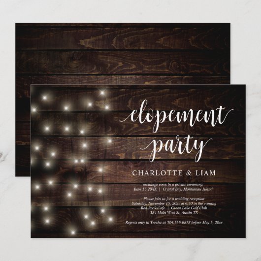 Rustige Boerderij String Light, Wedding Elopement  Kaart (Voorkant / Achterkant)