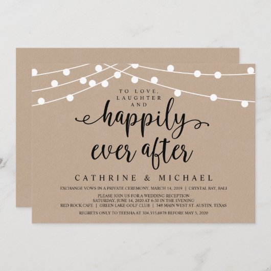 Rustige Boerderij String Lights, Kraft Wedding Elo Kaart (Voorkant / Achterkant)