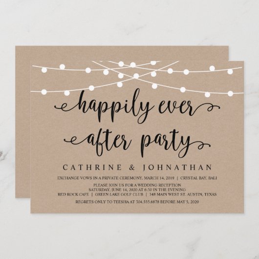 Rustige Boerderij String Lights, Kraft Wedding Elo Kaart (Voorkant / Achterkant)