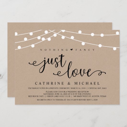 Rustige Boerderij String Lights, Kraft Wedding Elo Kaart (Voorkant / Achterkant)