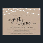 Rustige Boerderij String Lights, Kraft Wedding Elo Kaart<br><div class="desc">Mooie,  mooie Robuuste Rustic Boerderij String Lights,  zwarte Script-lettertype op Kraft Paper Background,  Wedding Elopement Announcement,  Nota voor uitnodiging (niets fancy,  alleen liefde). Dit is perfect voor je trouwreceptie en feest na de bruiloft. Voeg je gegevens toe in het overeenkomende lettertype/lettertype. #TeeshaDerrick</div>