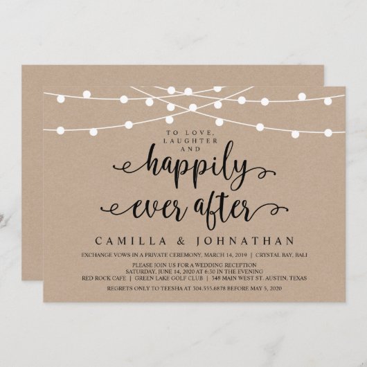 Rustige Boerderij String Lights, Kraft Wedding Elo Kaart (Voorkant / Achterkant)