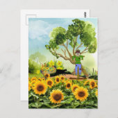 Rustige Boerderij Style Sunflower Garden Briefkaart (Voorkant / Achterkant)