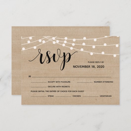 Rustige boerderij touwlichten trouwe rsvp antwoord informatiekaartje (Voorkant / Achterkant)