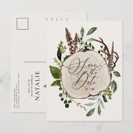 Rustige boerderijelegante bruiloft  aankondigingskaart (Voorkant / Achterkant)