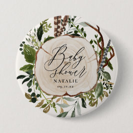 Rustige boerderijschors botanisch baby shower ronde button 7,6 cm